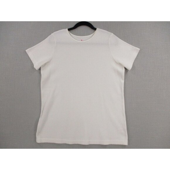 Woman Within White Short Sleeve Ribbed Knit T-Shirt L 18/20 Made In Taiwan - Picture 1 of 7